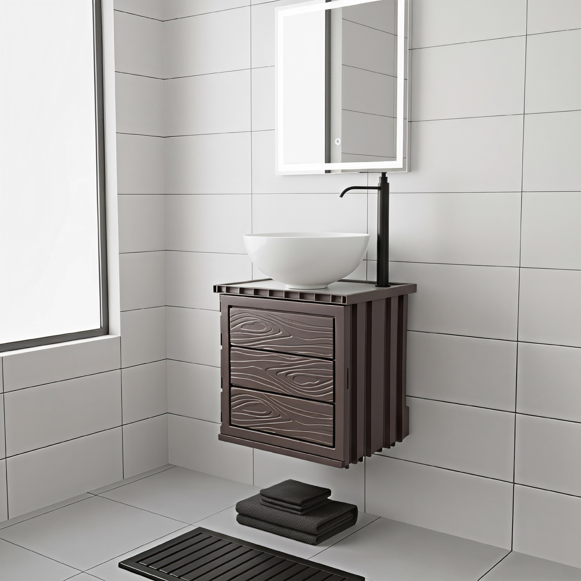 Kit Mueble Pvc + Lavamanos + Griferia  Ccol1130 - Marrón Oscuro - Un Agujero