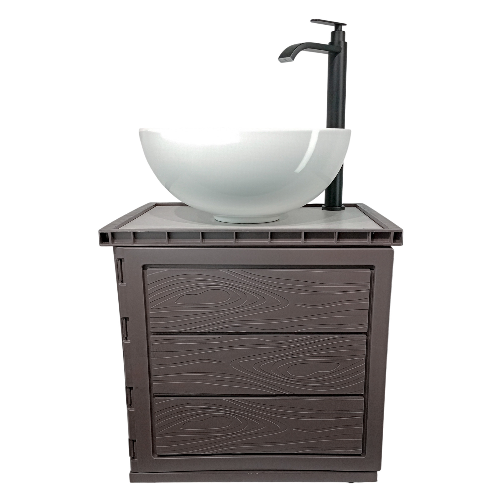 Kit Mueble Pvc + Lavamanos + Griferia  Ccol1130 - Marrón Oscuro - Un Agujero