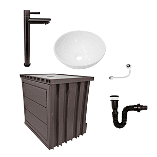 Kit Mueble Pvc + Lavamanos + Griferia  Ccol1132 - Marrón Oscuro - Un Agujero