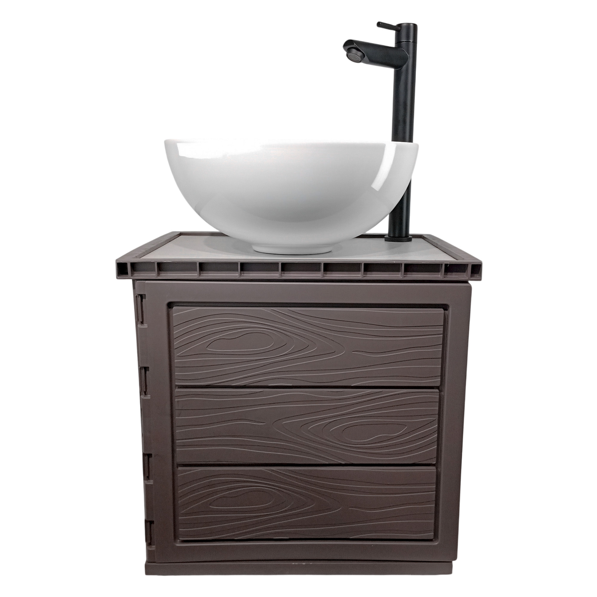 Kit Mueble Pvc + Lavamanos + Griferia  Ccol1132 - Marrón Oscuro - Un Agujero