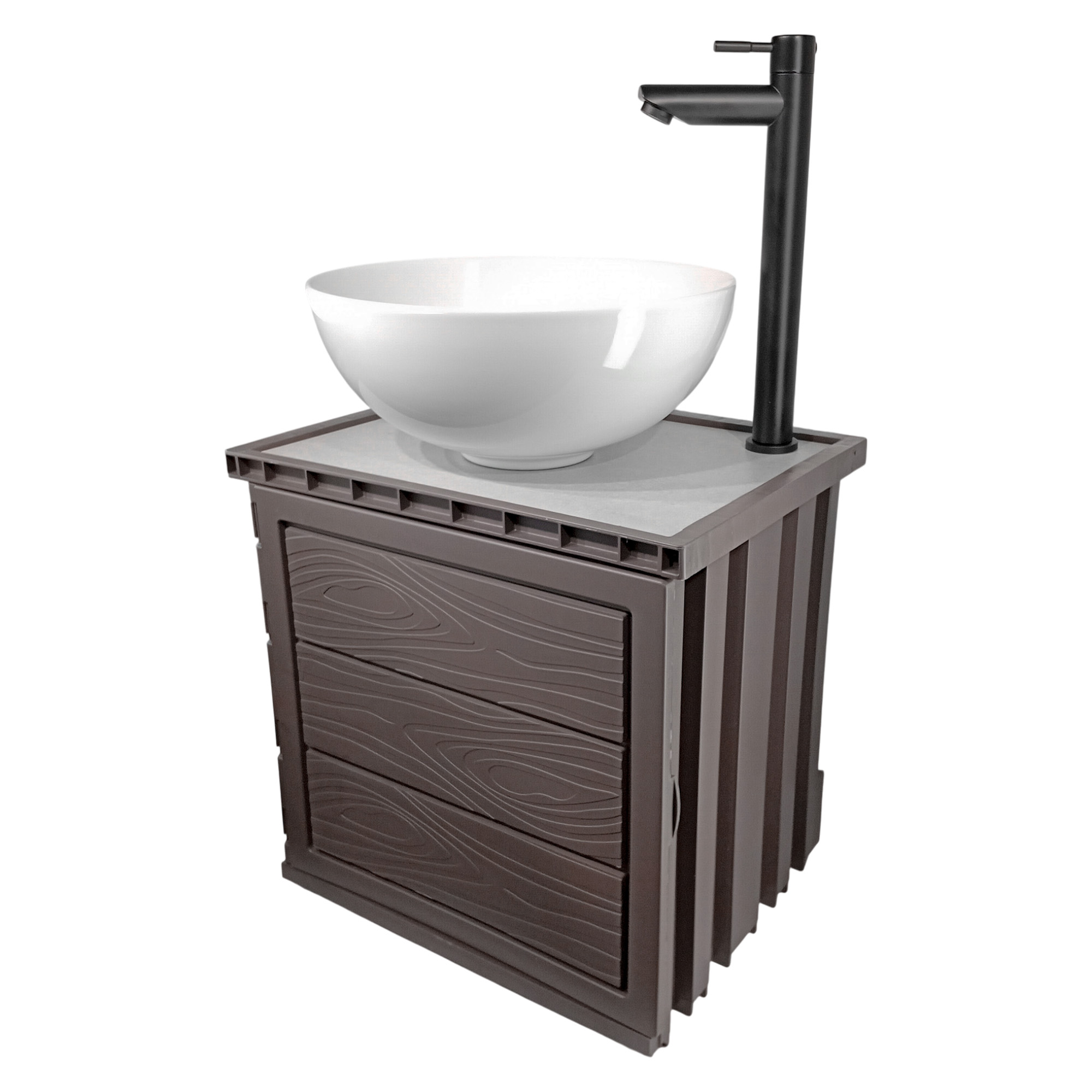 Kit Mueble Pvc + Lavamanos + Griferia  Ccol1132 - Marrón Oscuro - Un Agujero