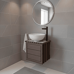 Kit Mueble Pvc + Lavamanos + Griferia  Ccol1132 - Marrón Oscuro - Un Agujero