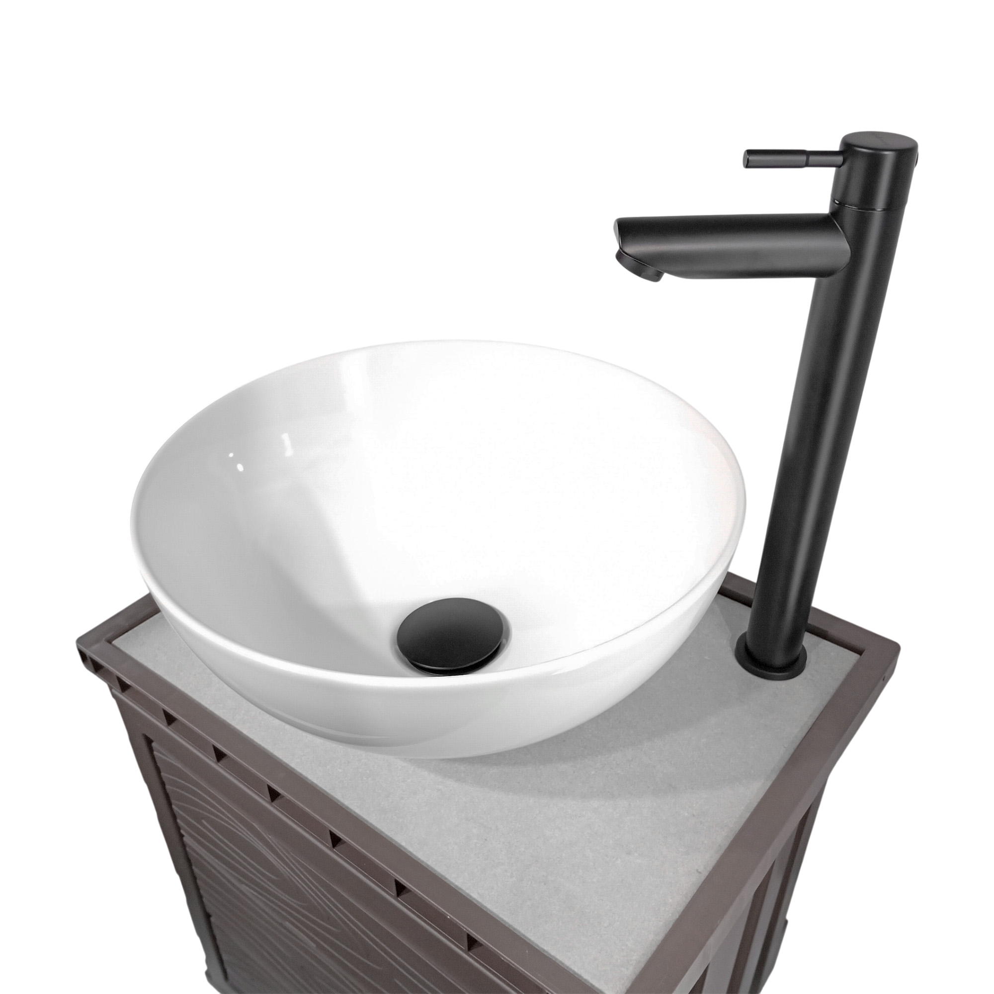 Kit Mueble Pvc + Lavamanos + Griferia  Ccol1132 - Marrón Oscuro - Un Agujero