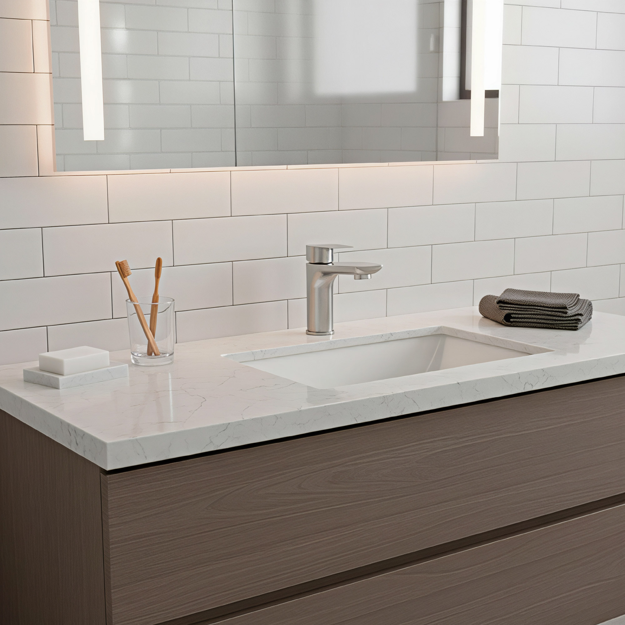 Griferia Lavamanos Poste Bajo Mezclador - Satinado