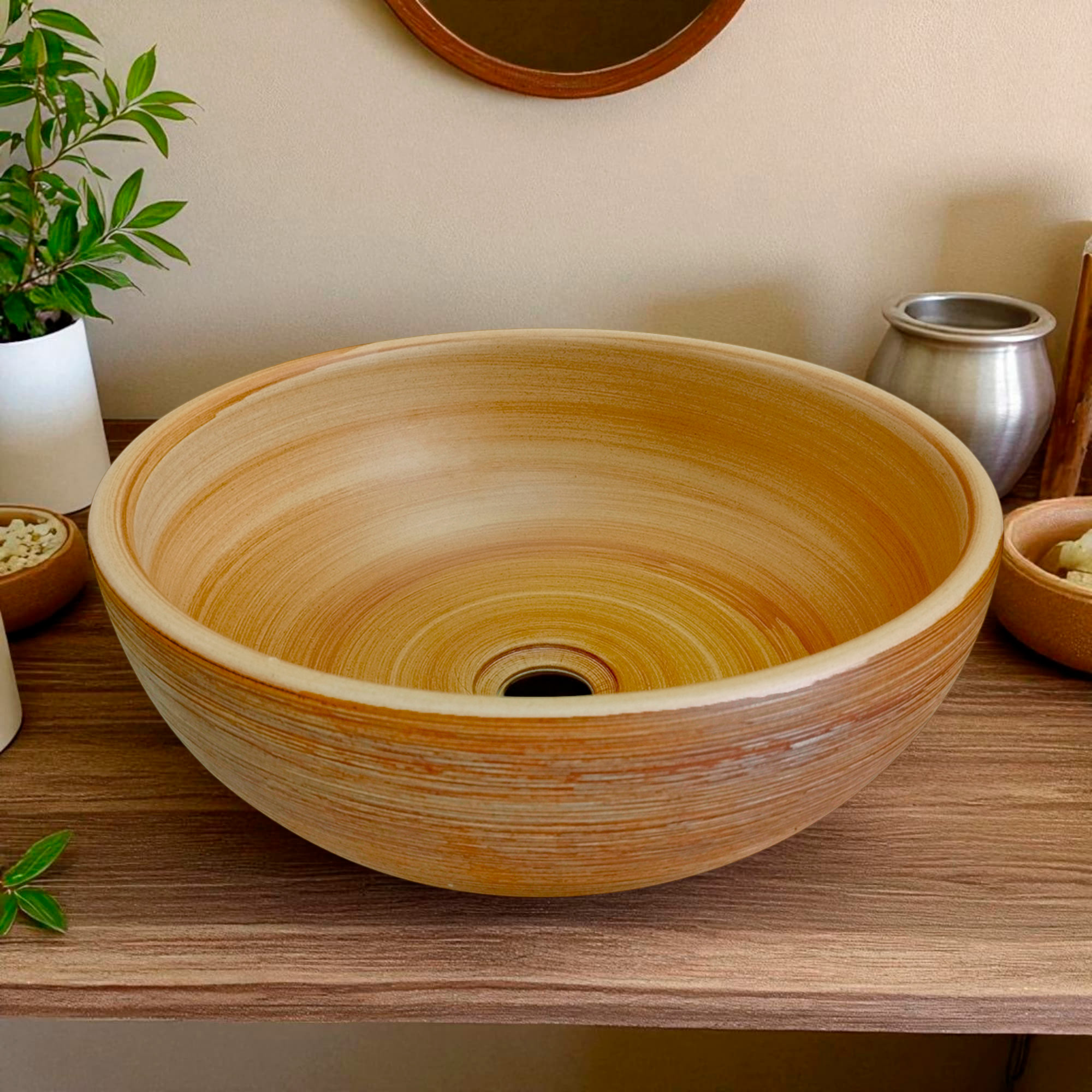 Sobreponer Artesanal Lavamanos Rustico Redondo