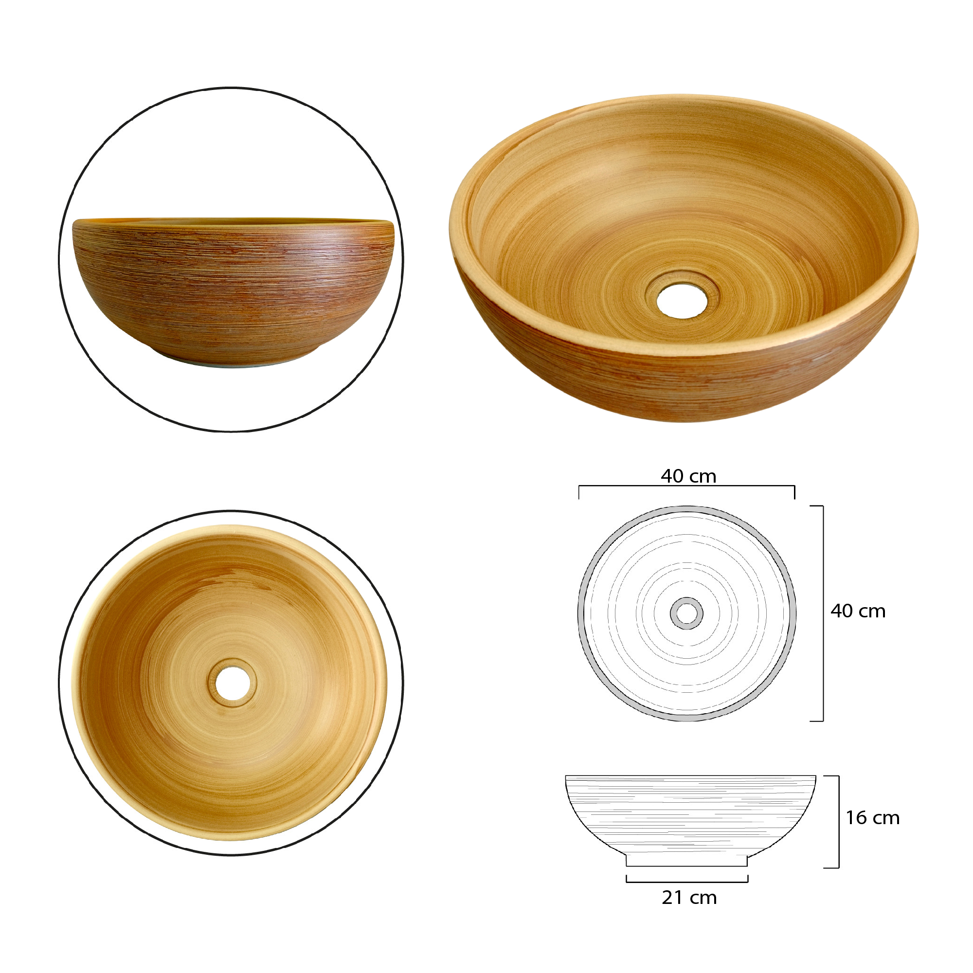 Sobreponer Artesanal Lavamanos Rustico Redondo