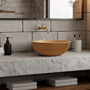 Combo Lavamanos +griferia+push + Sifon Vintage-1051 Marrón Claro Rustico