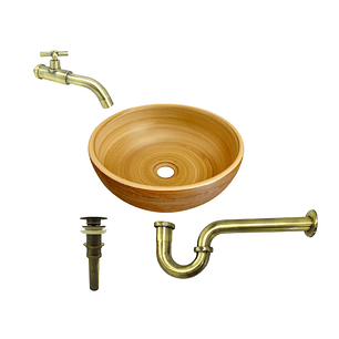 Combo Lavamanos +griferia+push + Sifon Vintage-1051 Marrón Claro Rustico