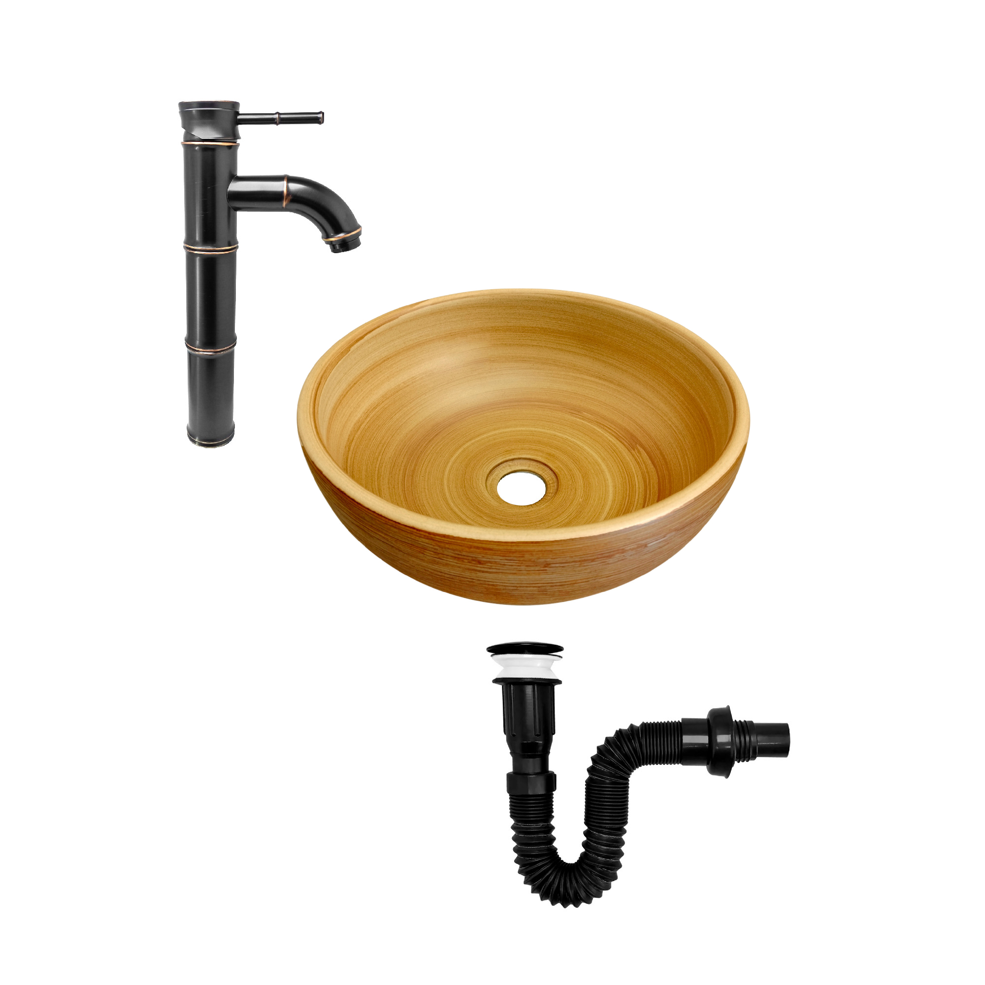 Combo Lavamanos Rustico + Griferia  Ccol-5013 Marrón Claro