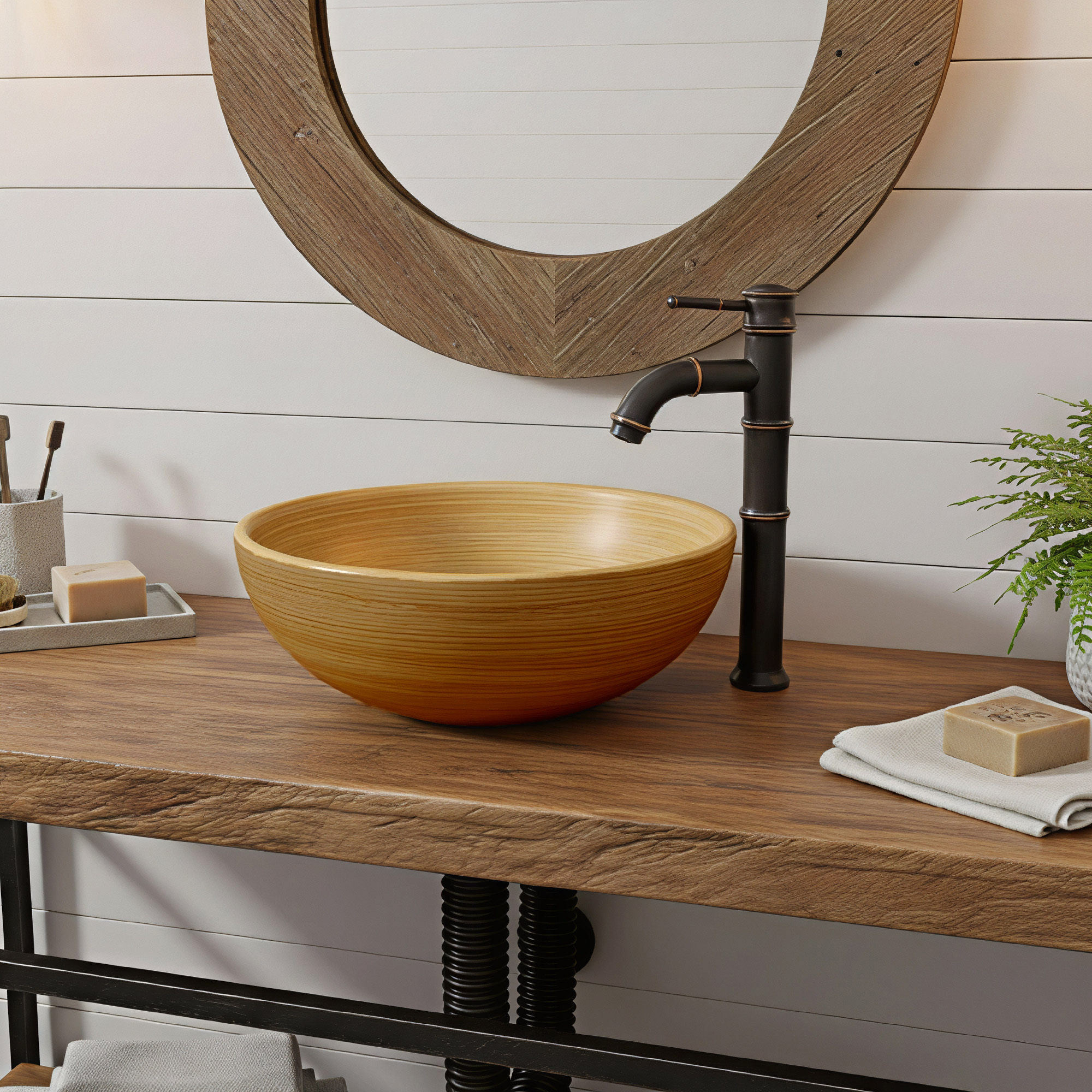 Combo Lavamanos Rustico + Griferia  Ccol-5013 Marrón Claro