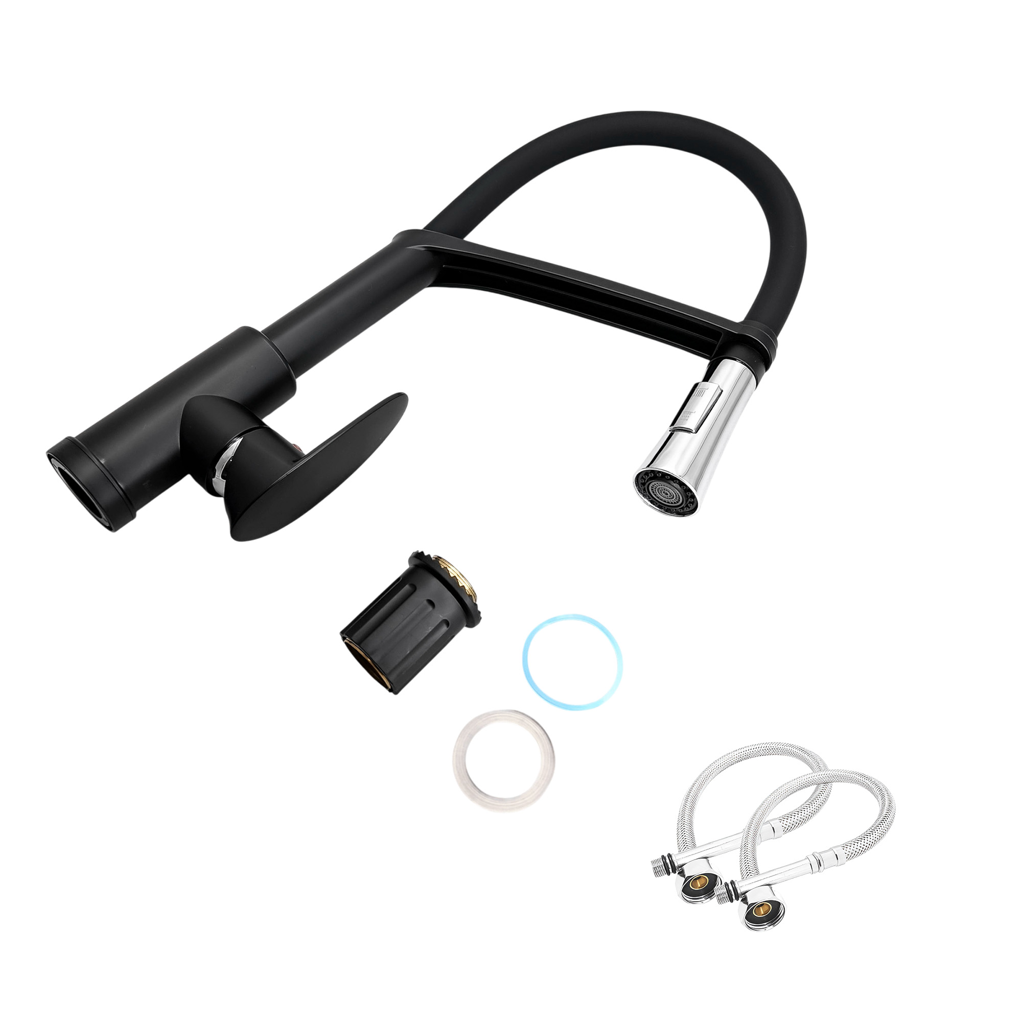 Griferia Lavaplatos Mezclador Negro Cuello Flexible Negro