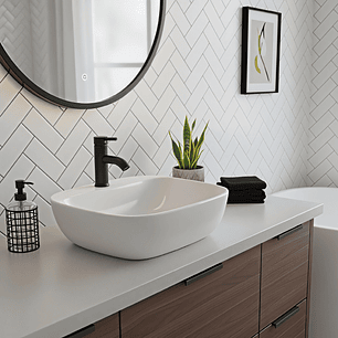 Combo Lavamanos Sobreponer + Griferia Mezclador Negro C1172 Blanco Brillante