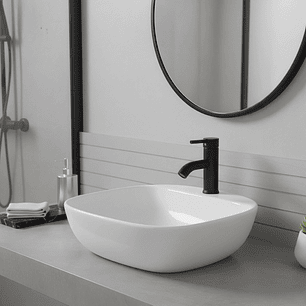 Combo Lavamanos Sobreponer + Griferia Mezclador Negro C1173 Blanco Brillante