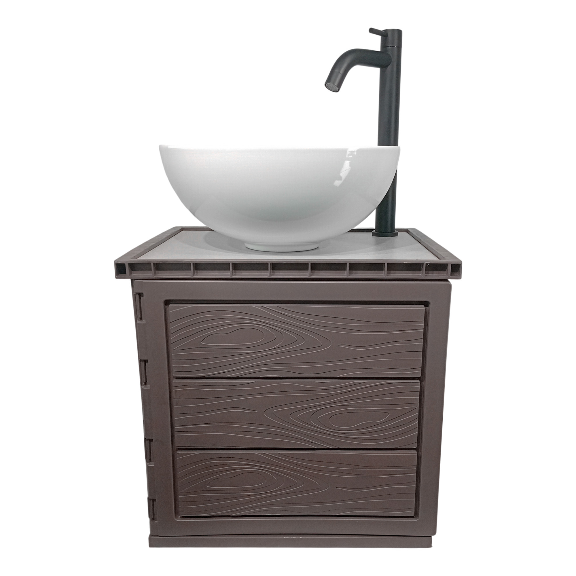 Kit Mueble Pvc + Lavamanos + Griferia  Ccol1131 Un Agujero Marrón Oscuro