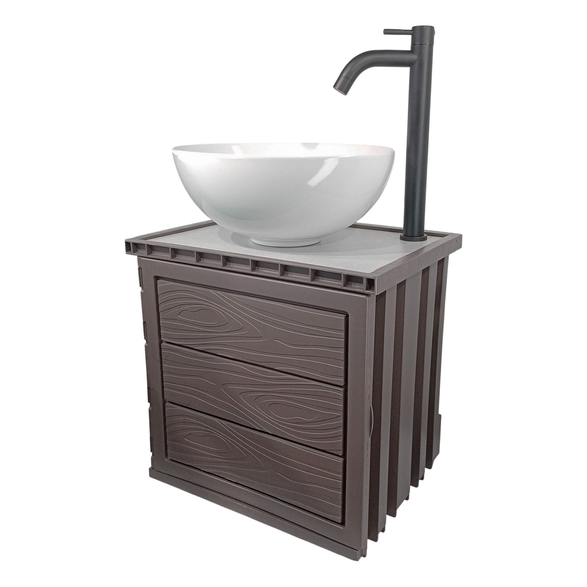 Kit Mueble Pvc + Lavamanos + Griferia  Ccol1131 Un Agujero Marrón Oscuro