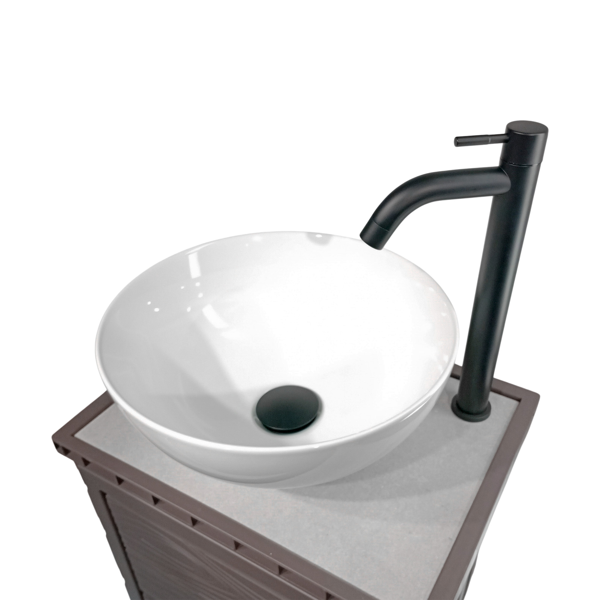 Kit Mueble Pvc + Lavamanos + Griferia  Ccol1131 Un Agujero Marrón Oscuro