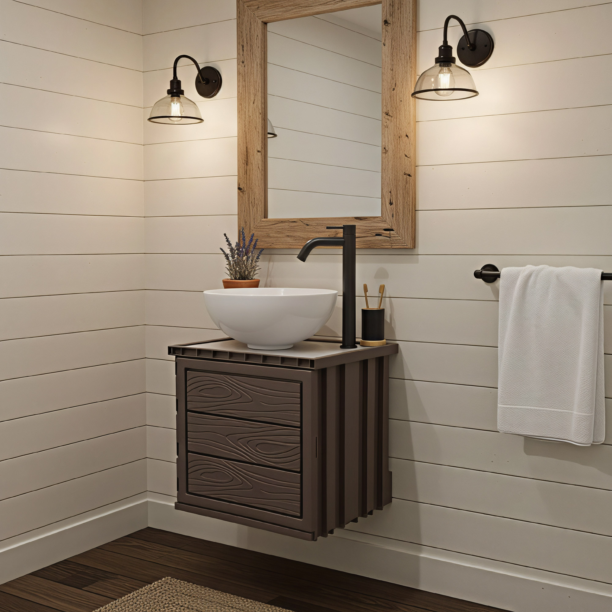 Kit Mueble Pvc + Lavamanos + Griferia  Ccol1131 Un Agujero Marrón Oscuro