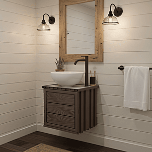 Kit Mueble Pvc + Lavamanos + Griferia  Ccol1131 Un Agujero Marrón Oscuro