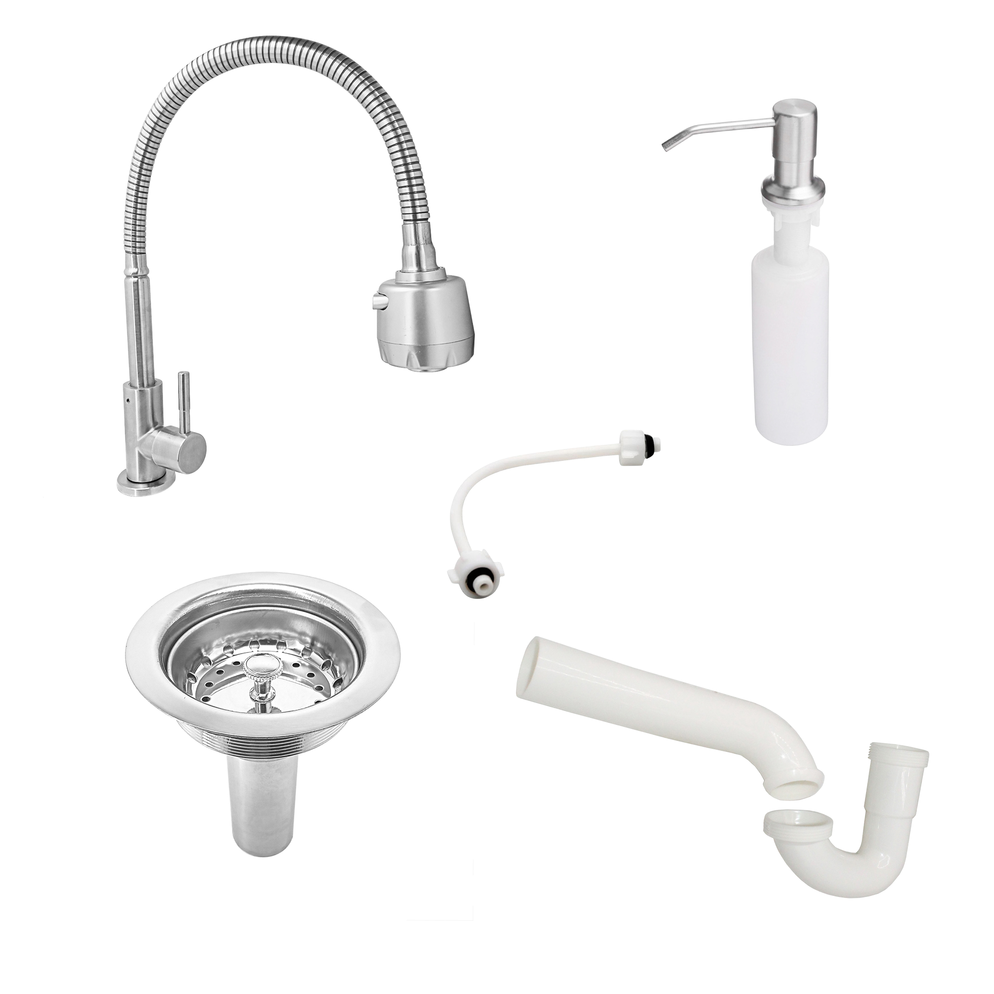 Kit Grifería Lavaplatos Agua Fría + Dispensador Jabón  + Accesorios C1164