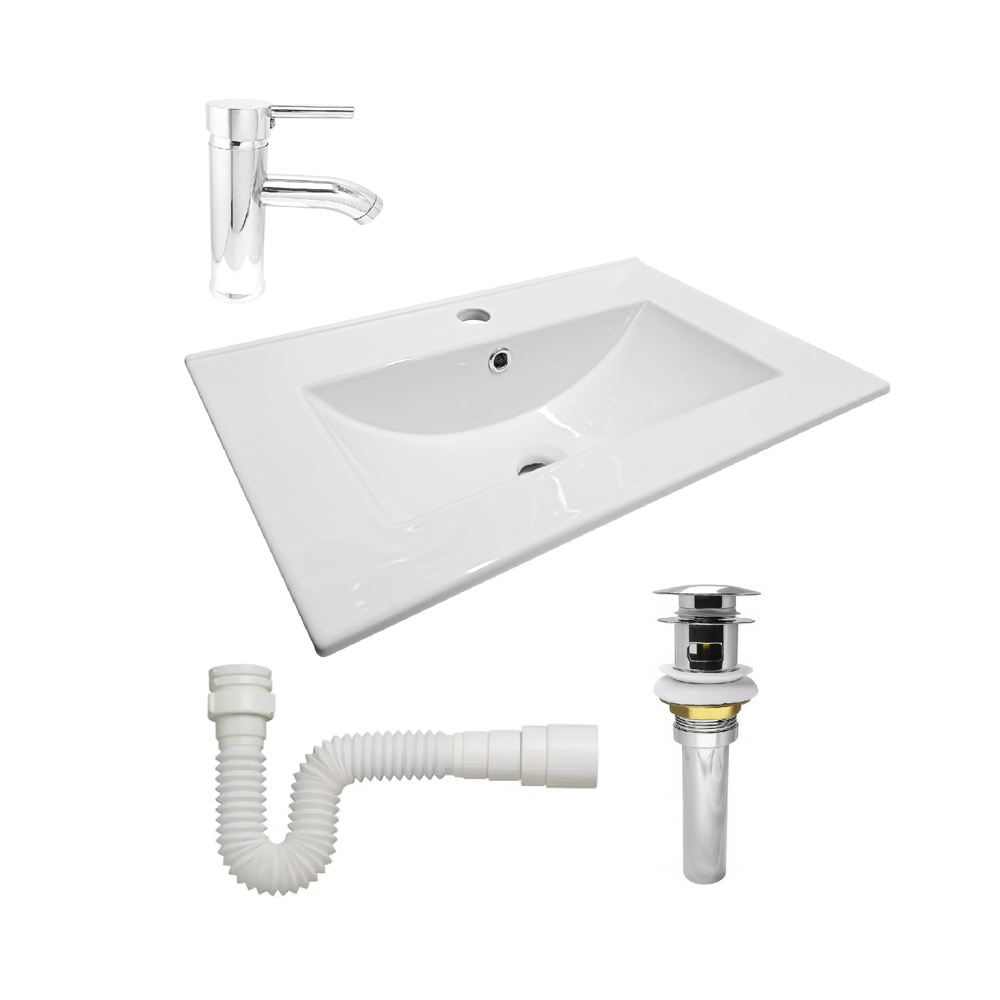 Placa Lavamanos 60cm + Grifería Mezclador + Push + Sifón