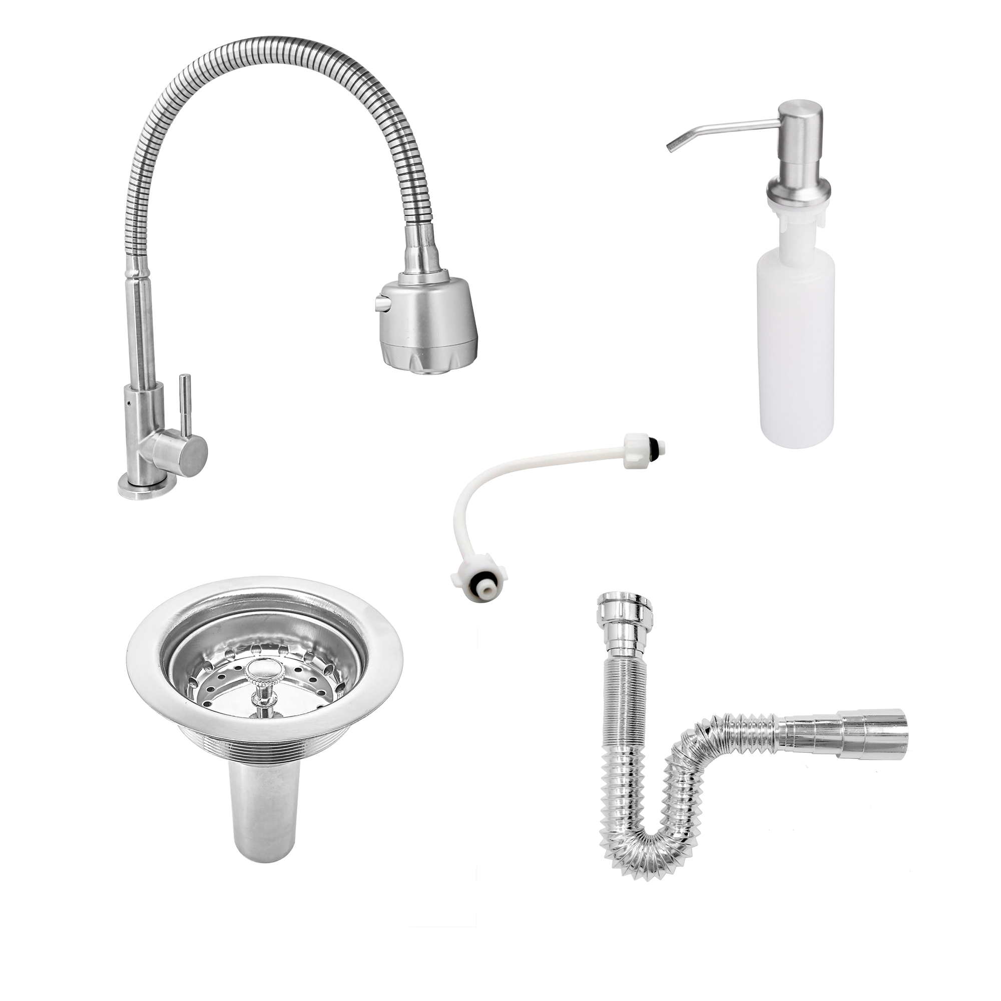 Kit Grifería Lavaplatos Agua Fría + Dispensador Jabón  + Accesorios C1165