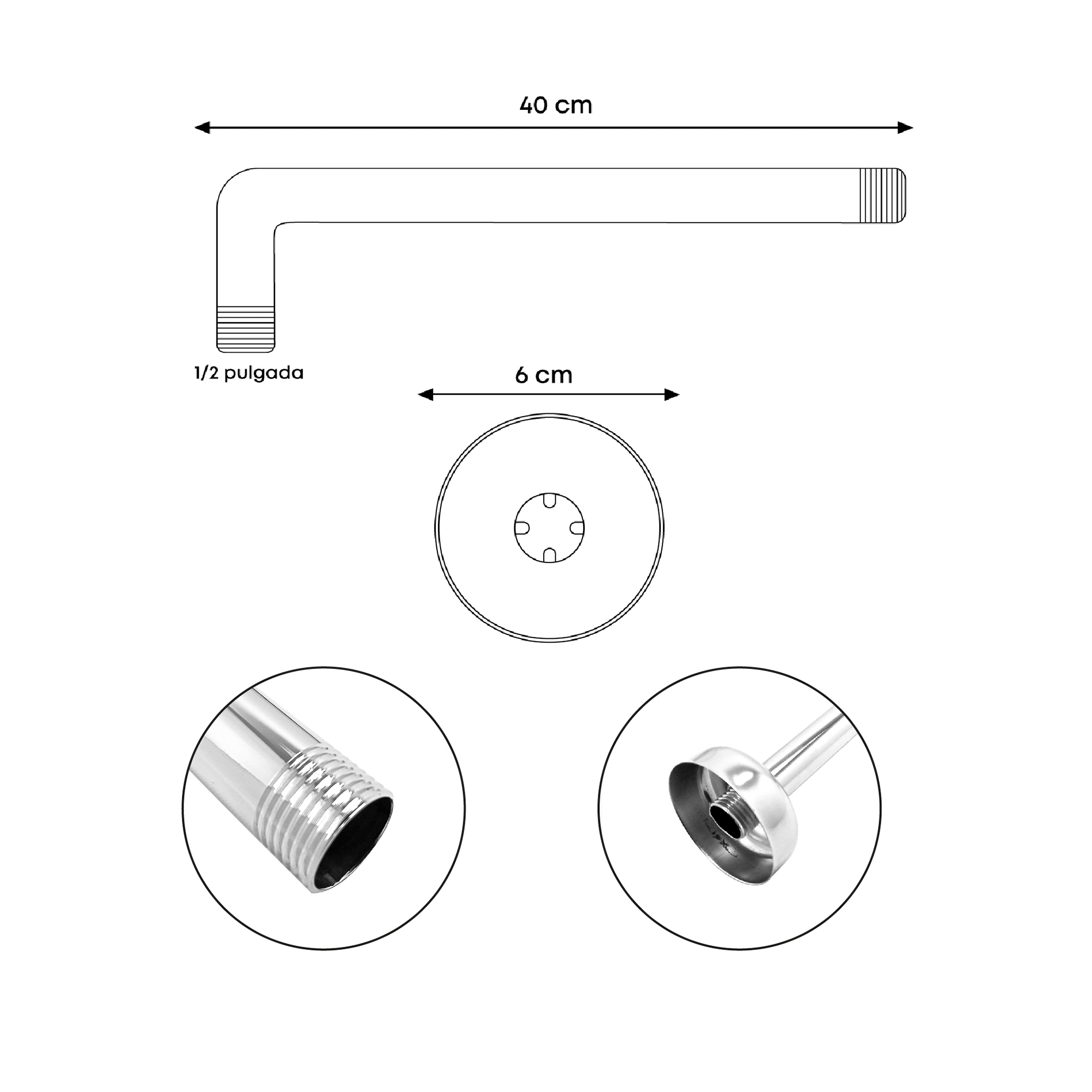 Ducha Acero 30*30cm Cuadrada + Brazo 40cm + Mezclador