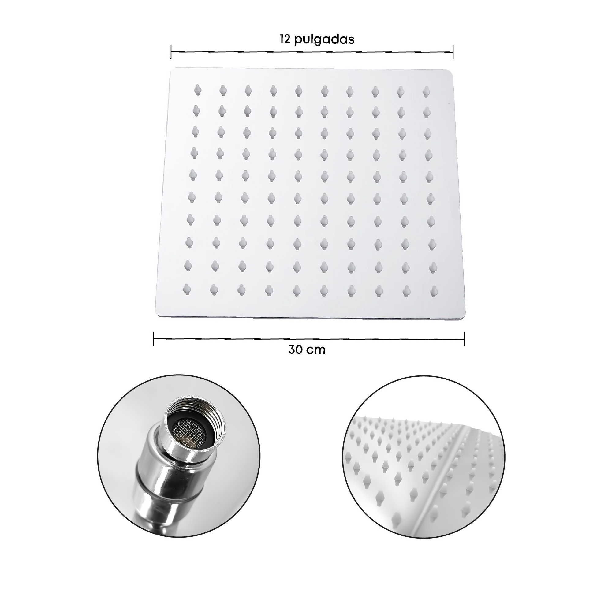 Ducha Acero 30*30cm Cuadrada + Brazo 40cm + Mezclador