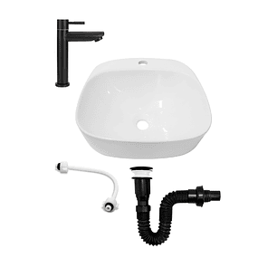 Combo Lavamanos Sobreponer + Griferia Agua Fría Negra C1184
