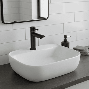 Combo Lavamanos Sobreponer + Griferia Agua Fría Negra C1184