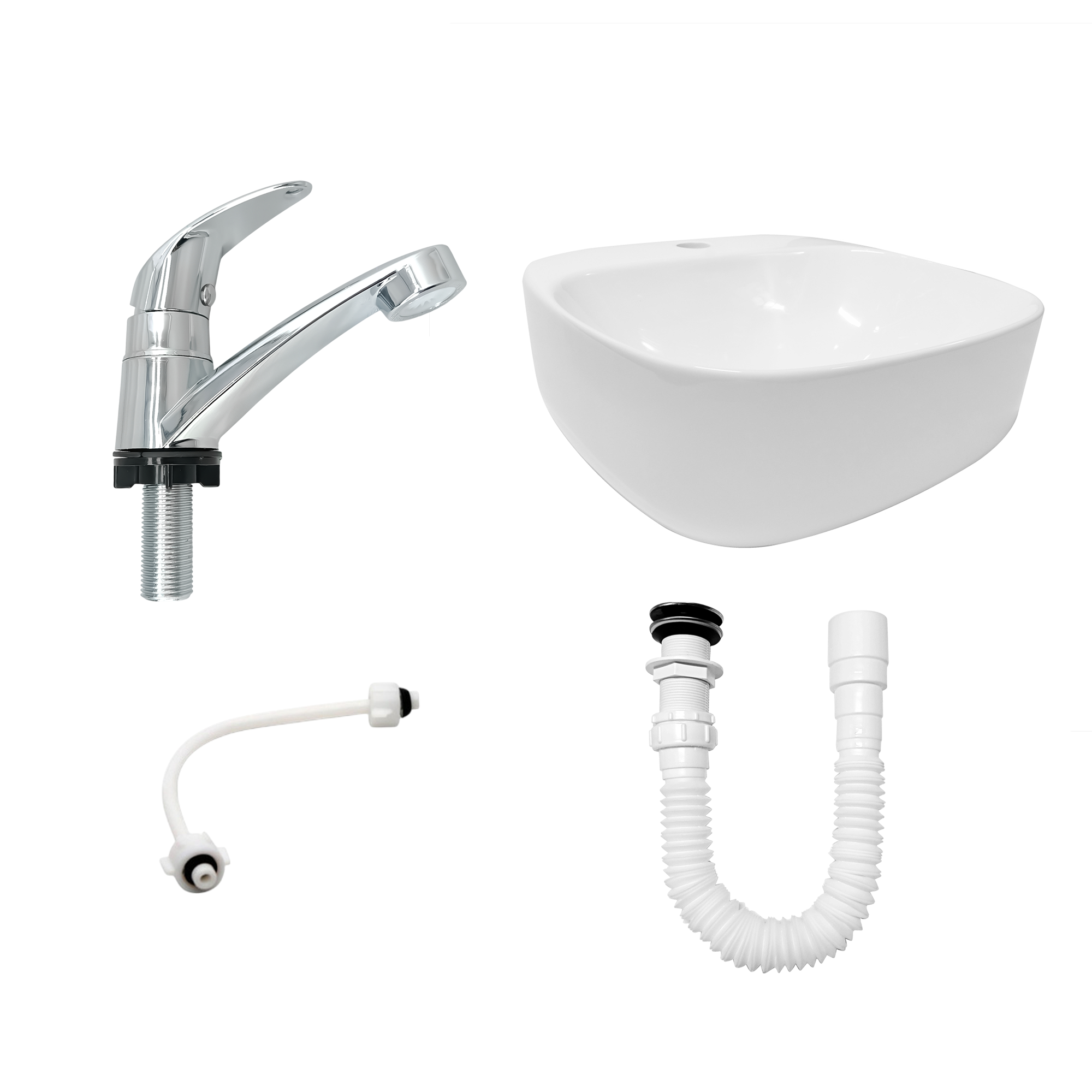 Combo Lavamanos Sobreponer + Grifería Agua Fría ABS + Push + Sifón