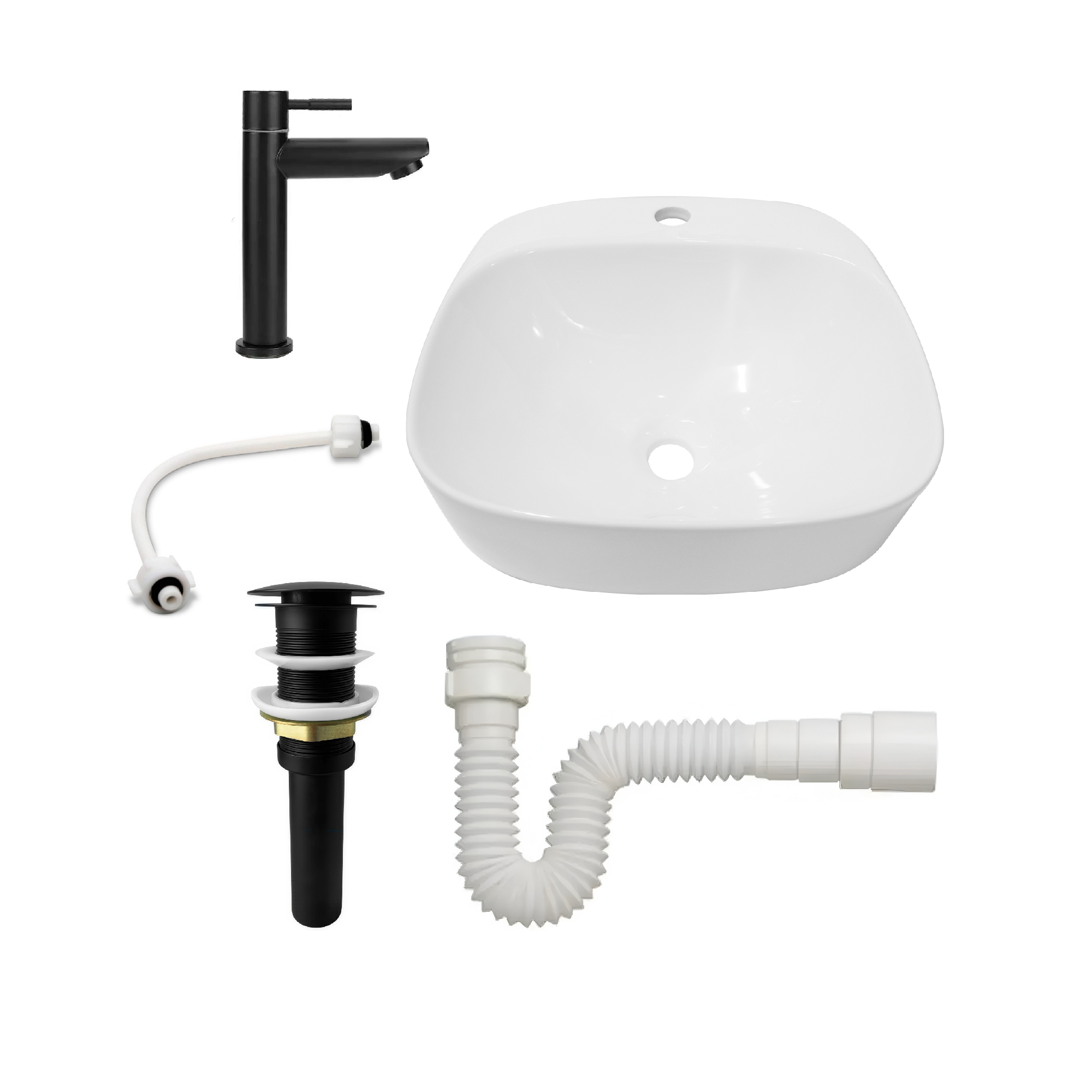 Combo Lavamanos Sobreponer + Griferia Agua Fría Negra C1185