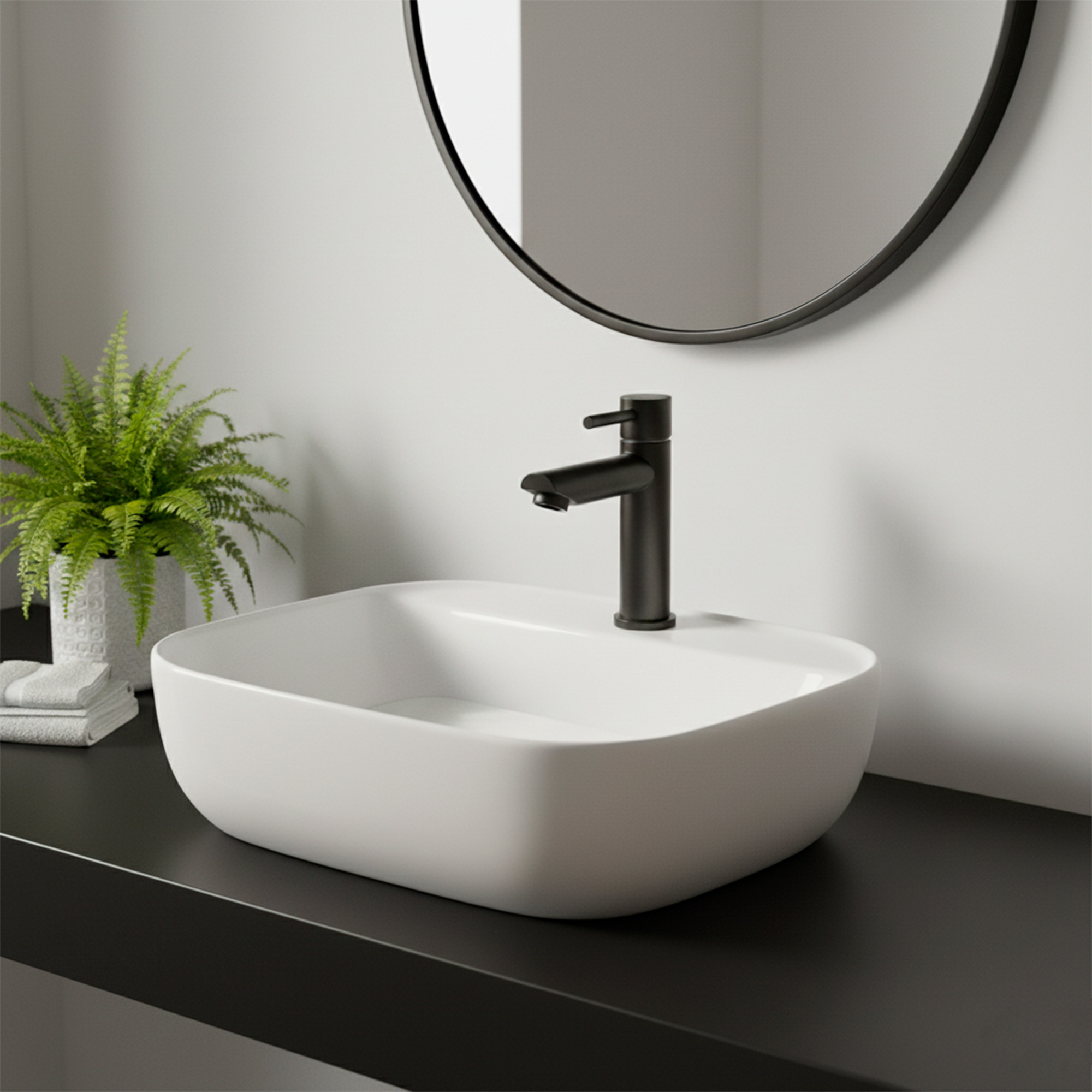 Combo Lavamanos Sobreponer + Griferia Agua Fría Negra C1185