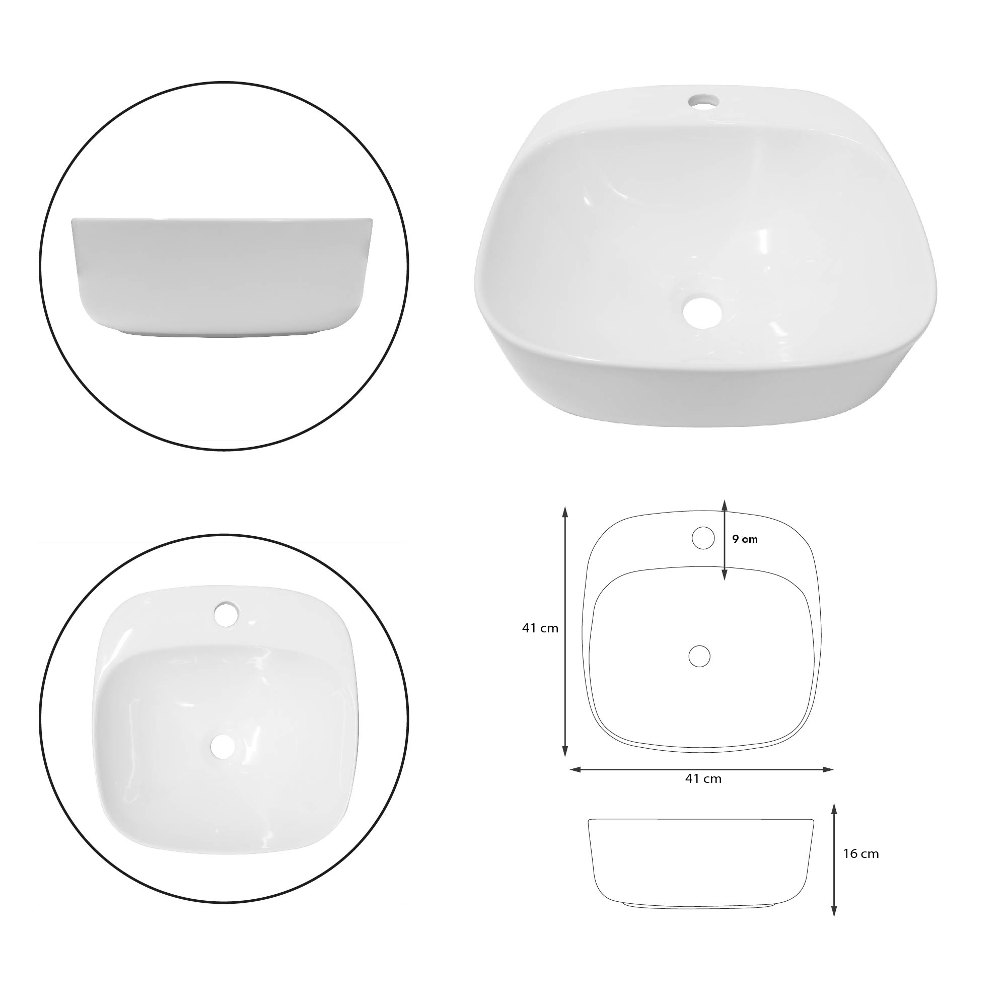 Combo Lavamanos Sobreponer + Griferia Agua Fría Negra C1185