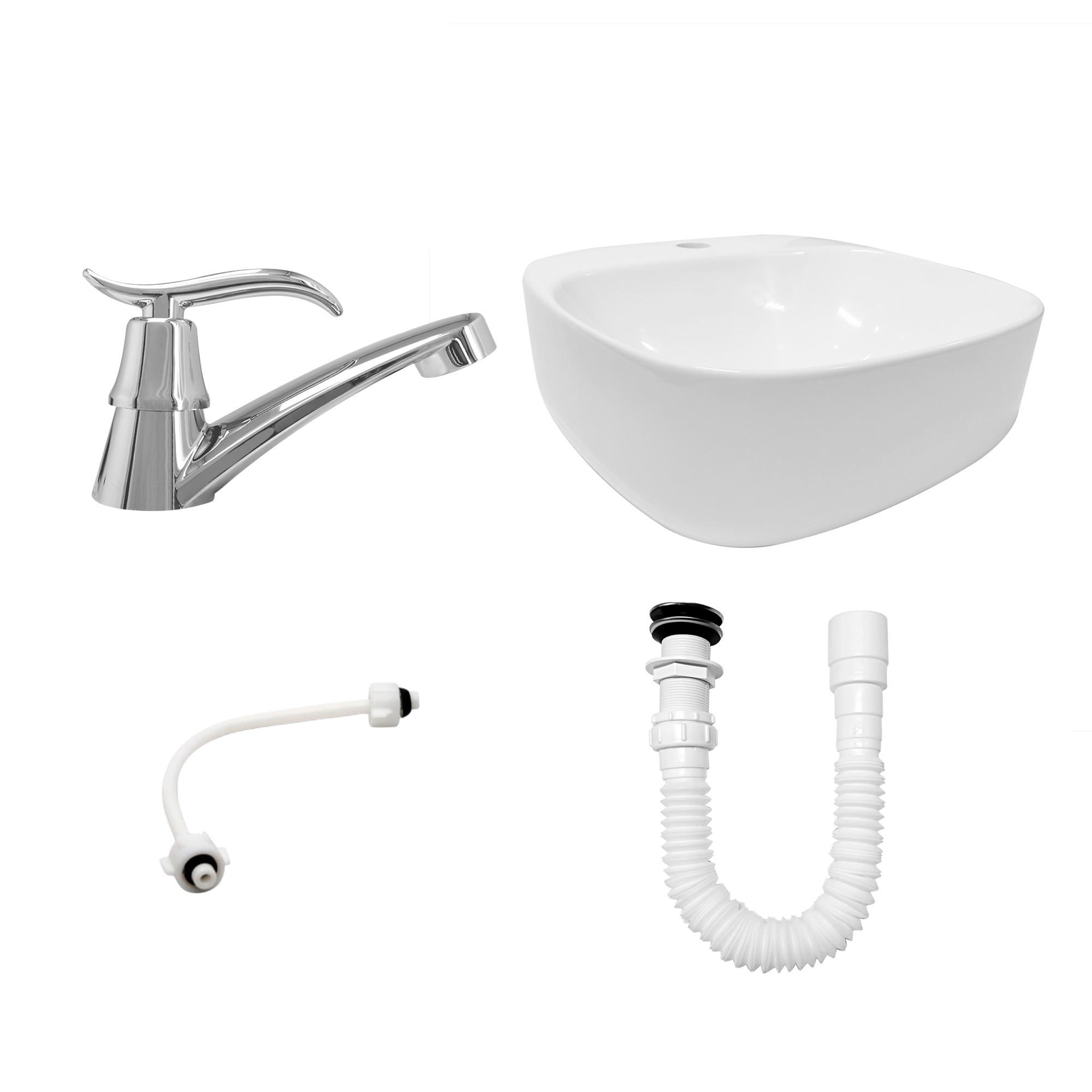 Combo Lavamanos Sobreponer + Grifería Agua Fría ABS + Push + Sifón