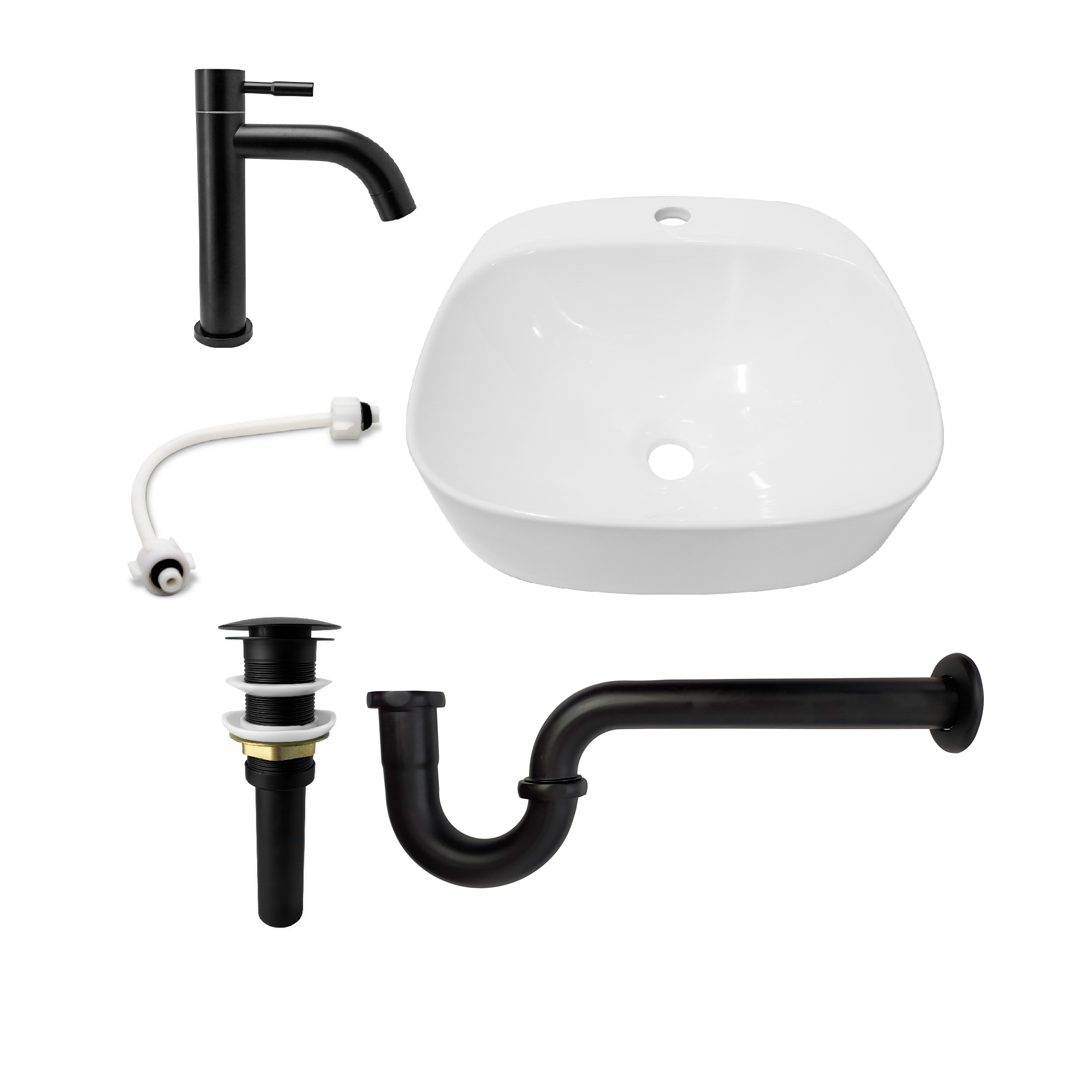 Combo Lavamanos Sobreponer + Griferia Agua Fría Negra C1186