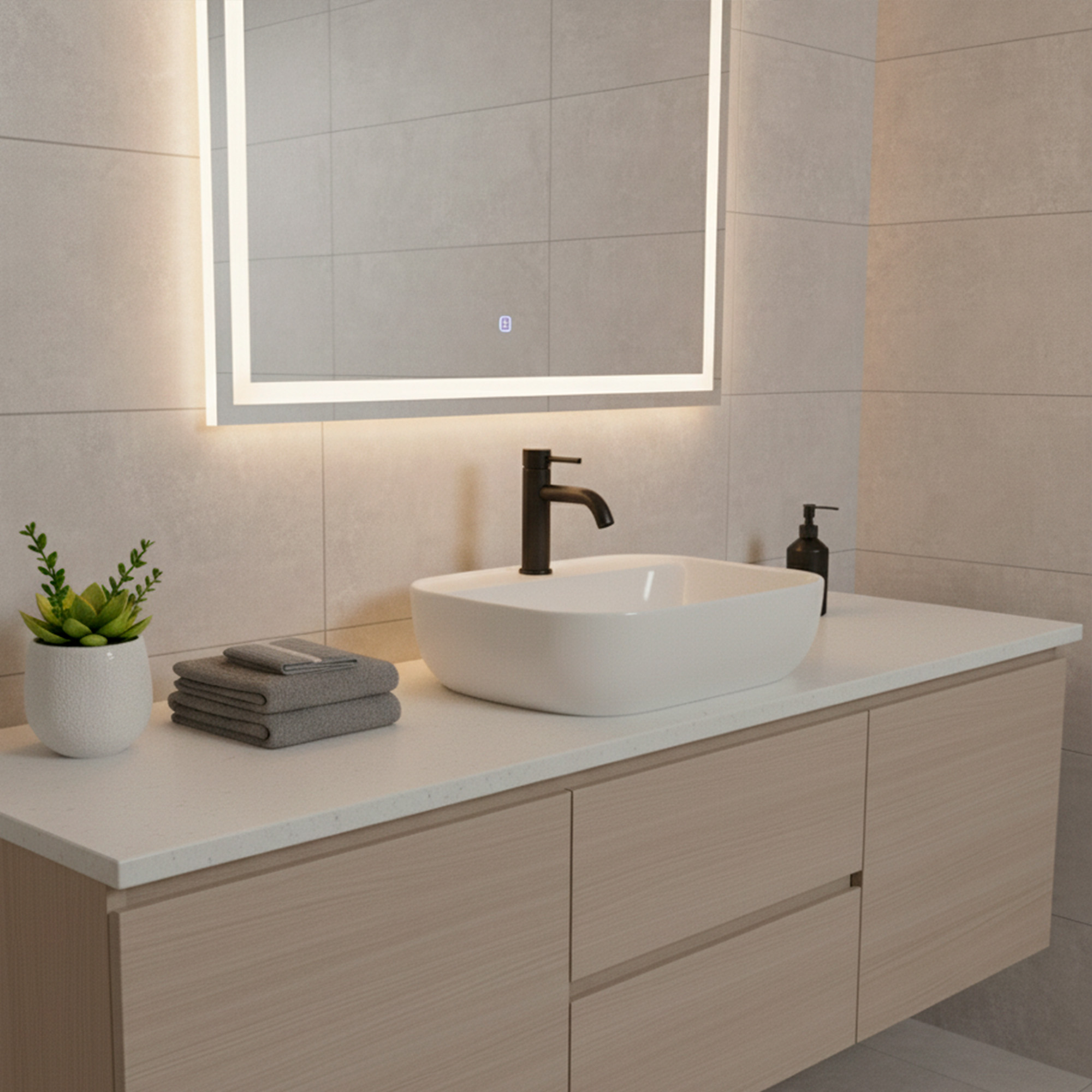 Combo Lavamanos Sobreponer + Griferia Agua Fría Negra C1187