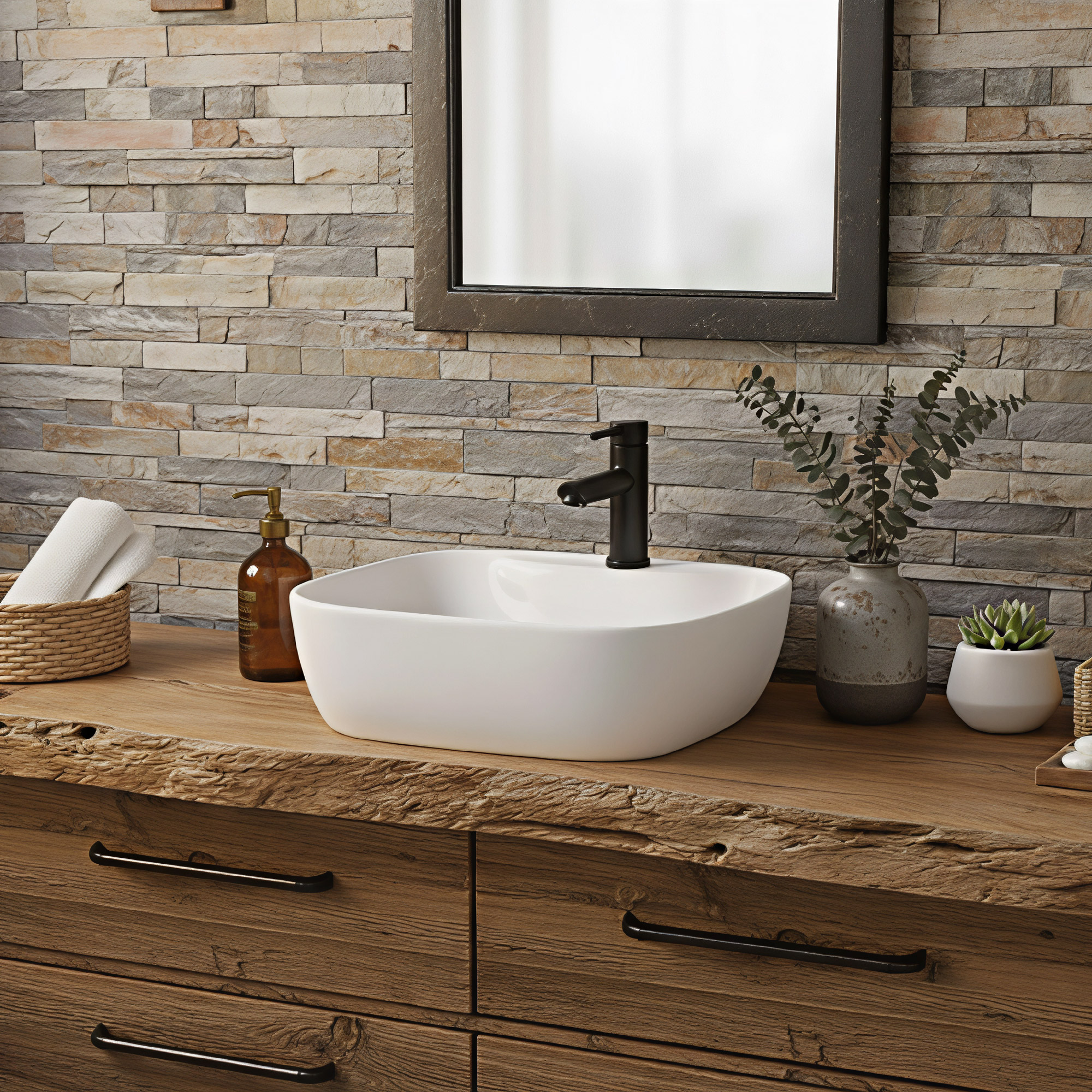 Combo Lavamanos Sobreponer + Griferia Mezclador Negro C1174 Blanco Brillante