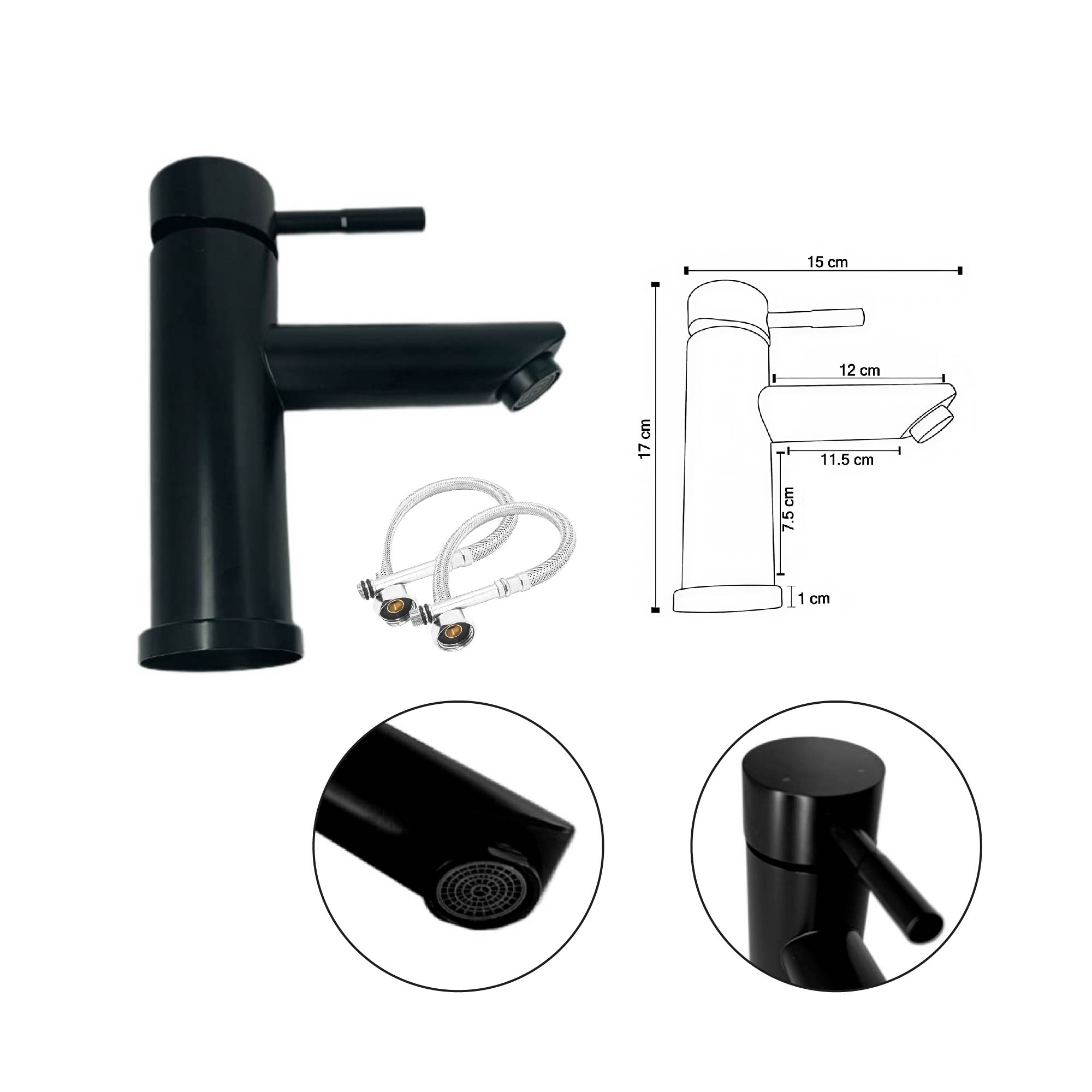 Combo Lavamanos Sobreponer + Griferia Mezclador Negro C1174 Blanco Brillante