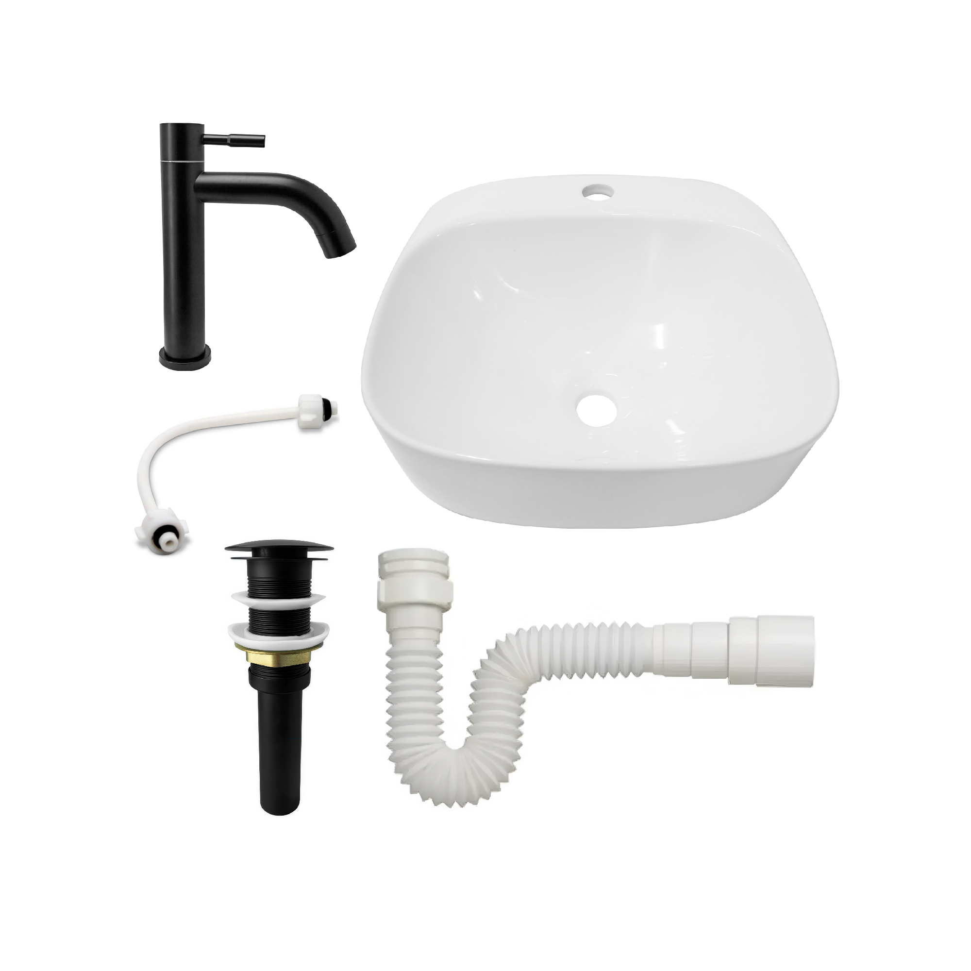 Combo Lavamanos Sobreponer + Griferia Agua Fría Negra C1188