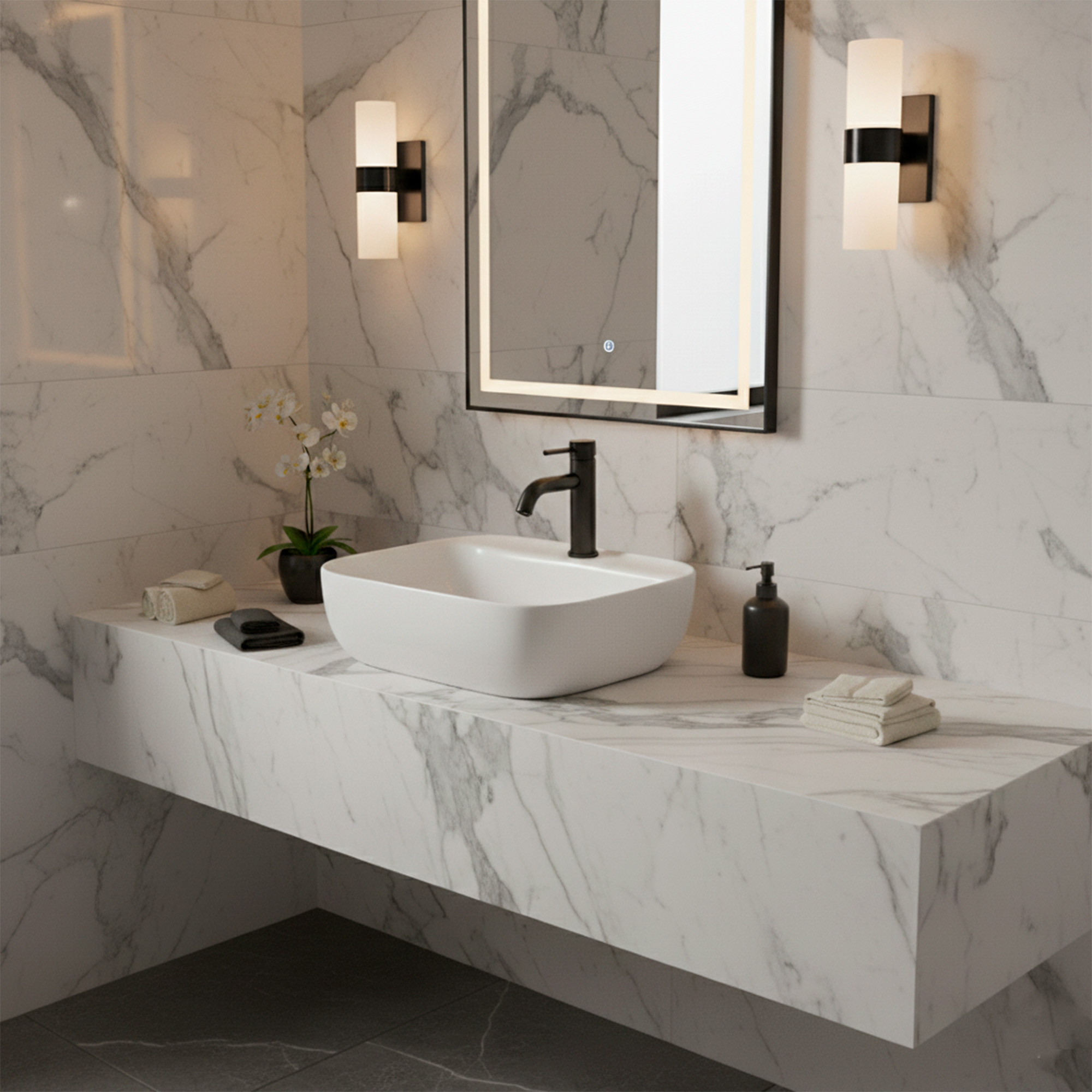 Combo Lavamanos Sobreponer + Griferia Agua Fría Negra C1188