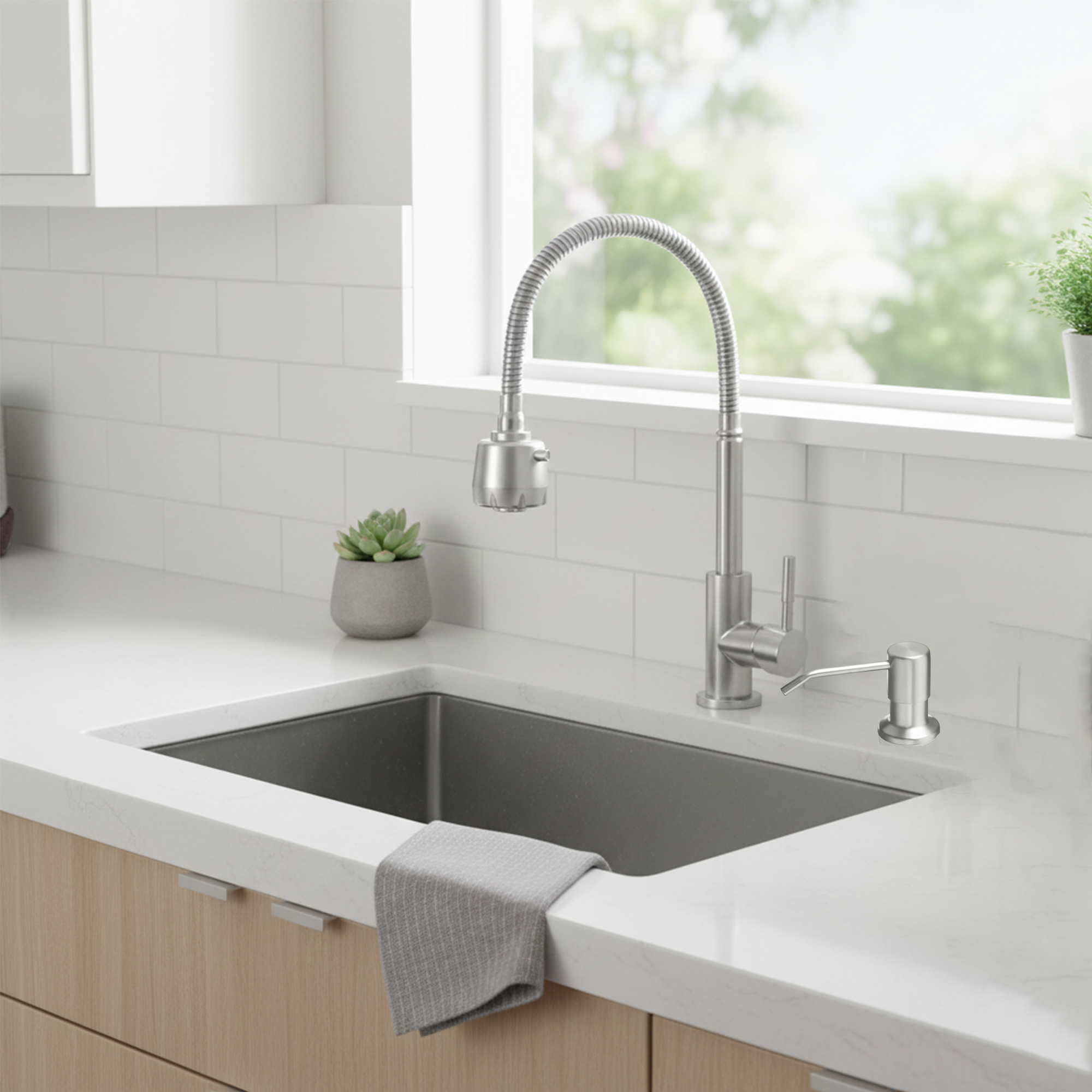 Kit Grifería Lavaplatos Agua Fría + Dispensador Jabón  + Accesorios C1164