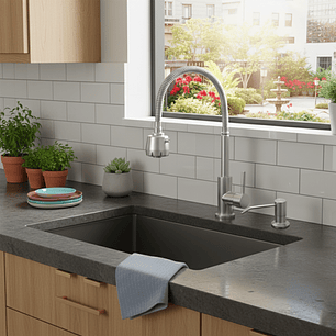 Kit Grifería Lavaplatos Agua Fría + Dispensador Jabón  + Accesorios C1165