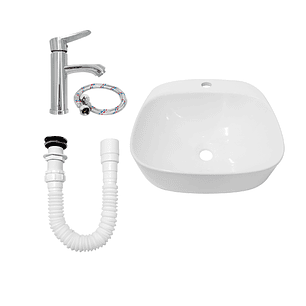 Combo Lavamanos Sobreponer + Griferia Mezclador Baja C1189