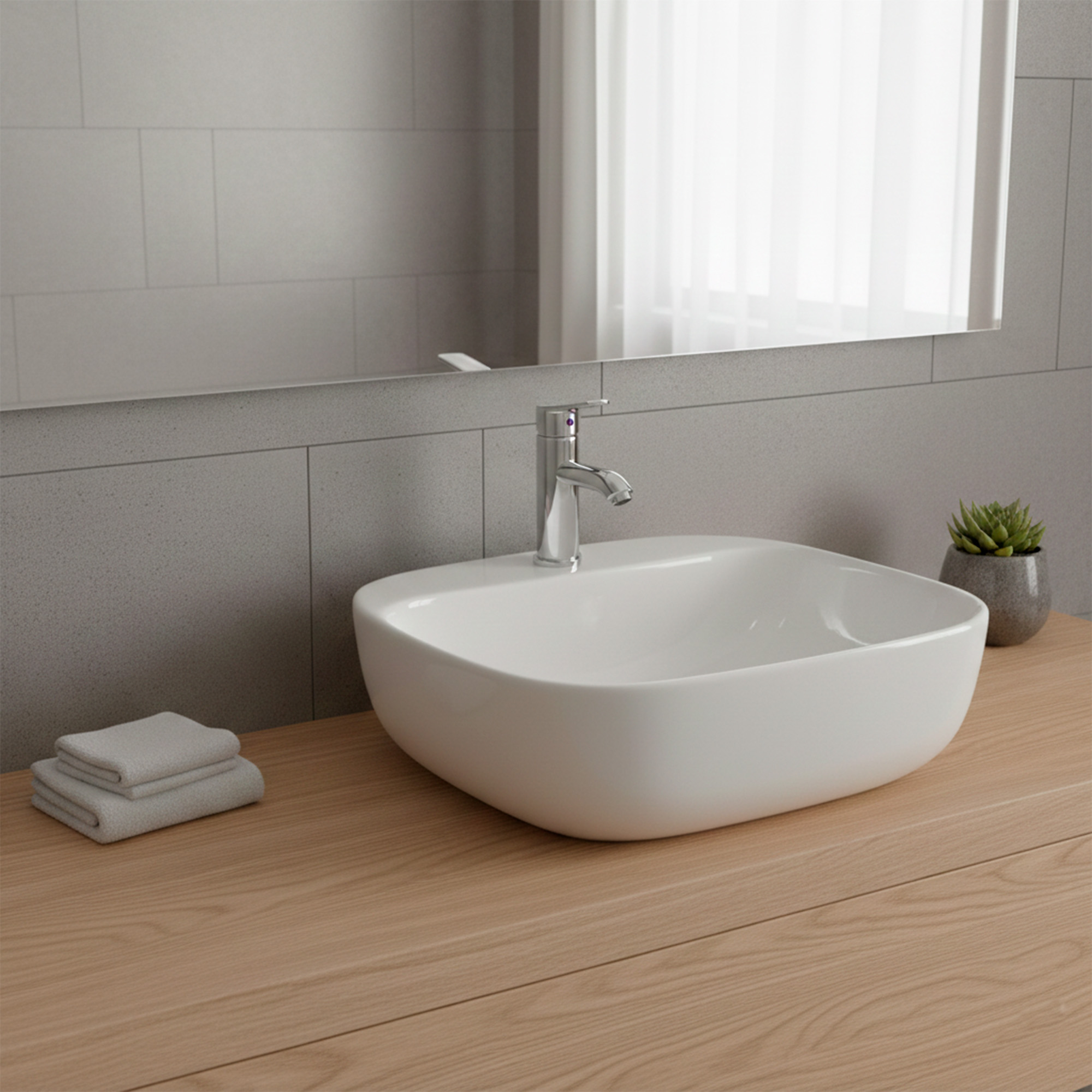 Combo Lavamanos Sobreponer + Griferia Mezclador Baja C1189