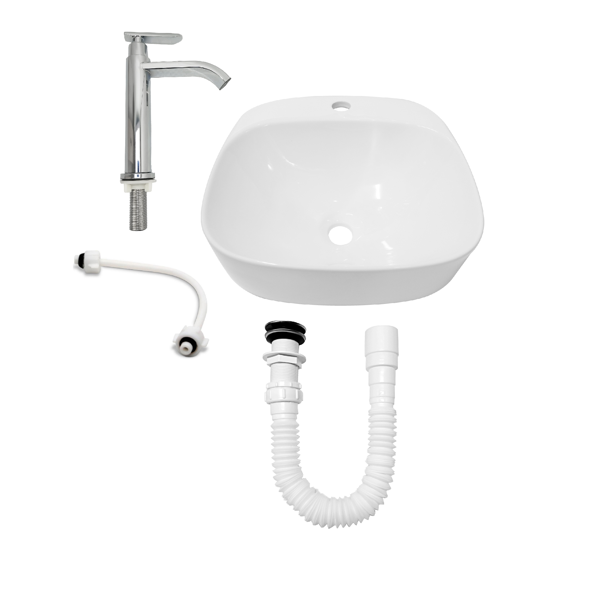 Combo Lavamanos Sobreponer + Griferia Agua Fría C1190