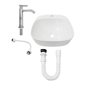 Combo Lavamanos Sobreponer + Griferia Agua Fría C1190