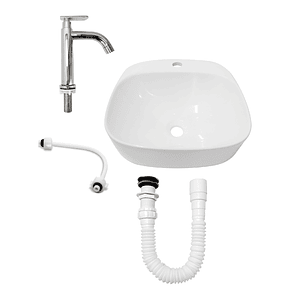 Combo Lavamanos Sobreponer + Griferia Agua Fría C1191