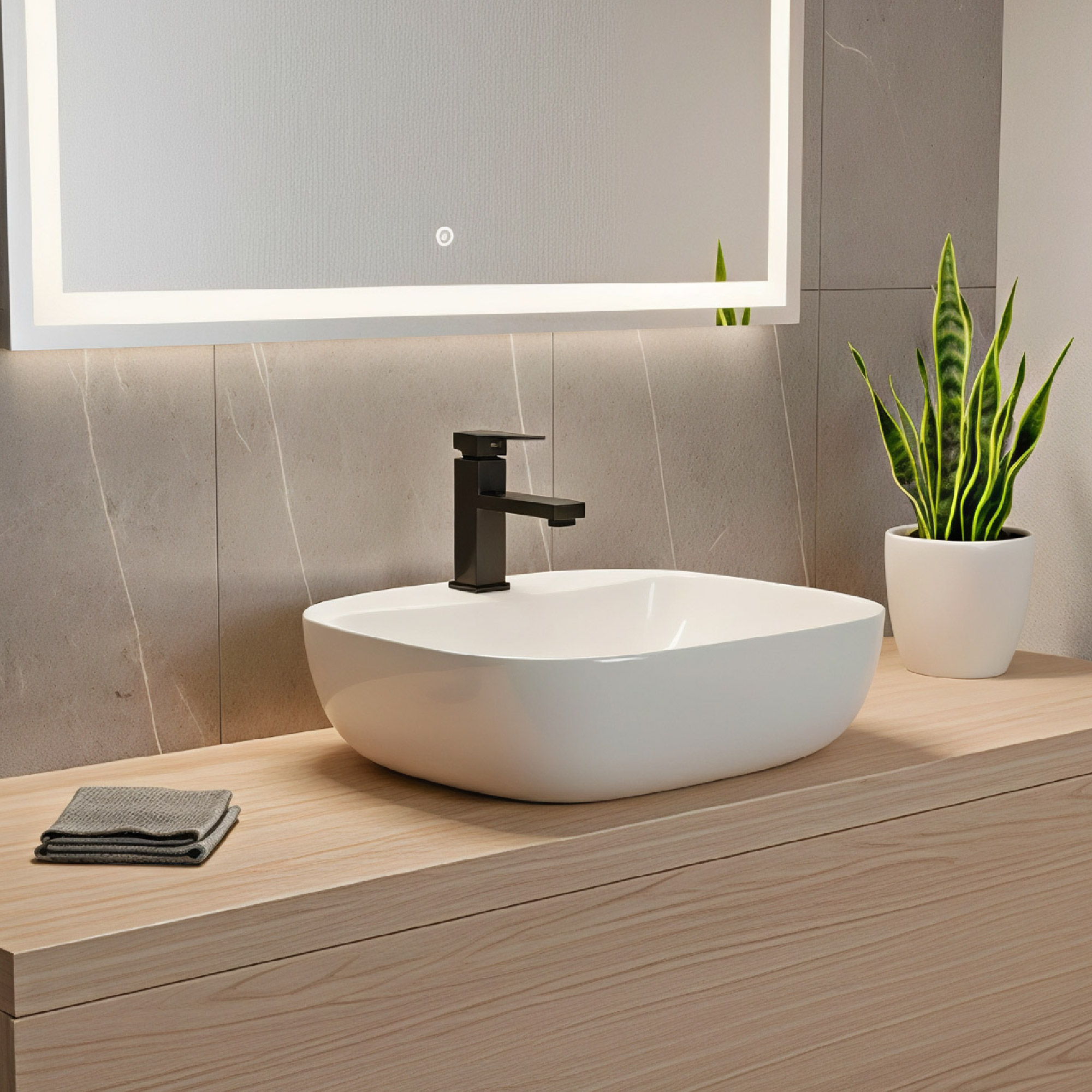 Combo Lavamanos Sobreponer + Griferia Mezclador Negro C1178 Blanco Brillante