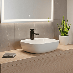 Combo Lavamanos Sobreponer + Griferia Mezclador Negro C1178 Blanco Brillante