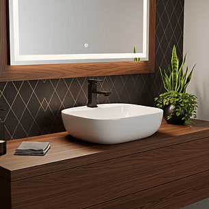 Combo Lavamanos Sobreponer + Griferia Mezclador Negro C1177 Blanco Brillante